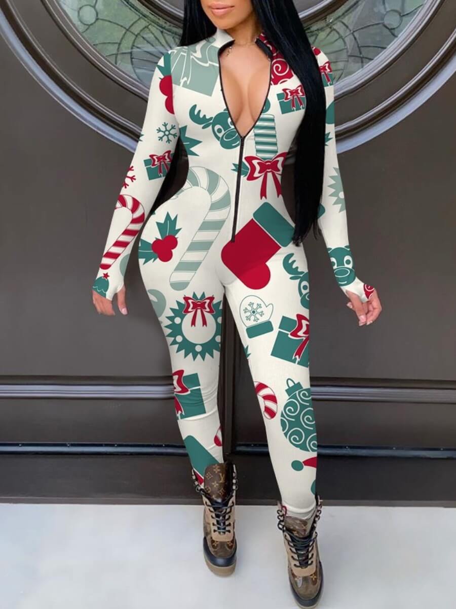 

Lovely Christmas Day Print Skinny White Sleepwear