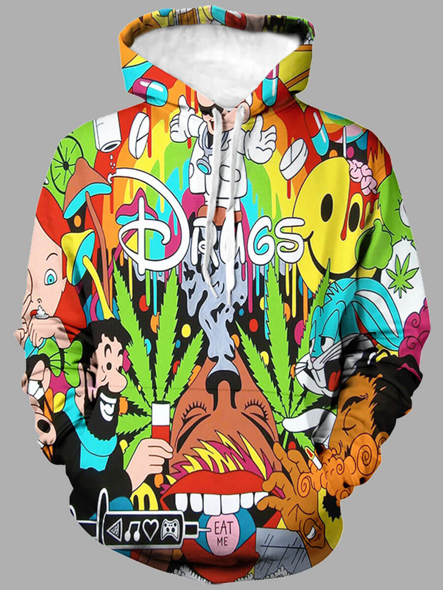 

Lovely Street Hooded Collar Cartoon Print Multicolor Men Hoodie, Multi