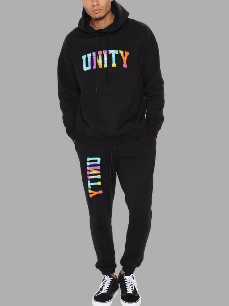 

Lovely Casual Hooded Collar Letter Print Black Men Two-piece Pants Set