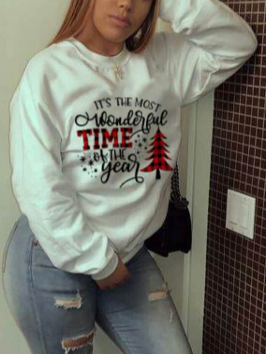 

Lovely Casual O Neck Letter Print White Hoodie