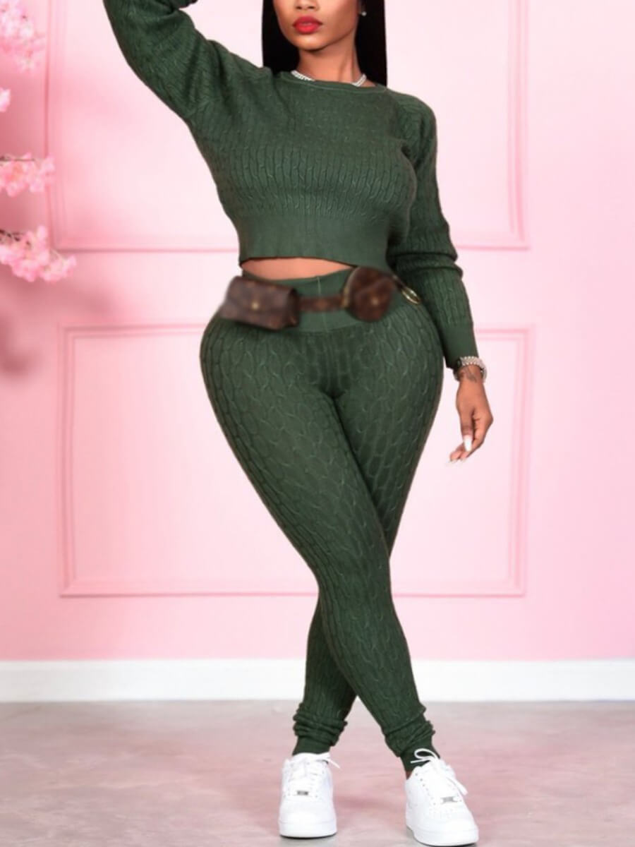 

Lovely Casual O Neck Basic Skinny Green Two Piece Pants Set