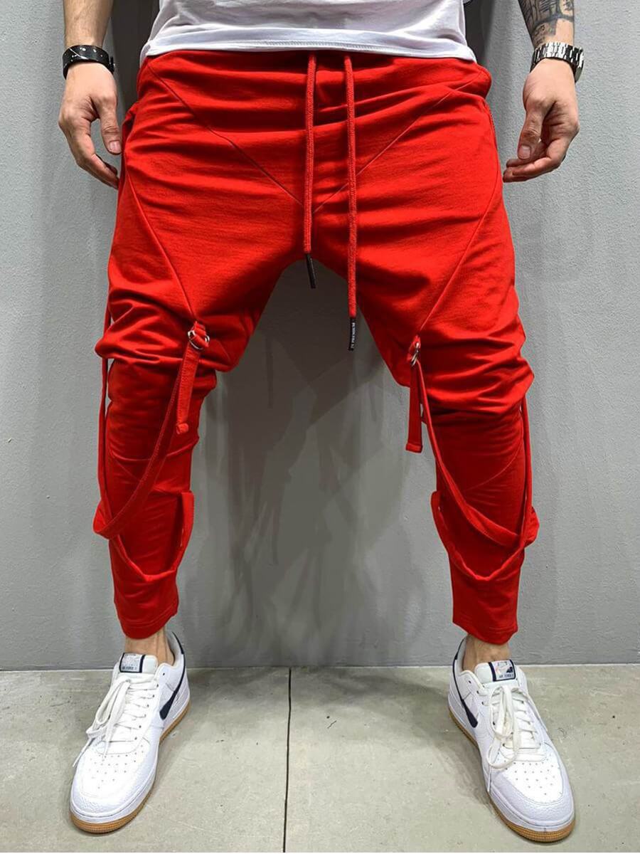 

Lovely Street Mid Waist Drawstring Design Red Pants