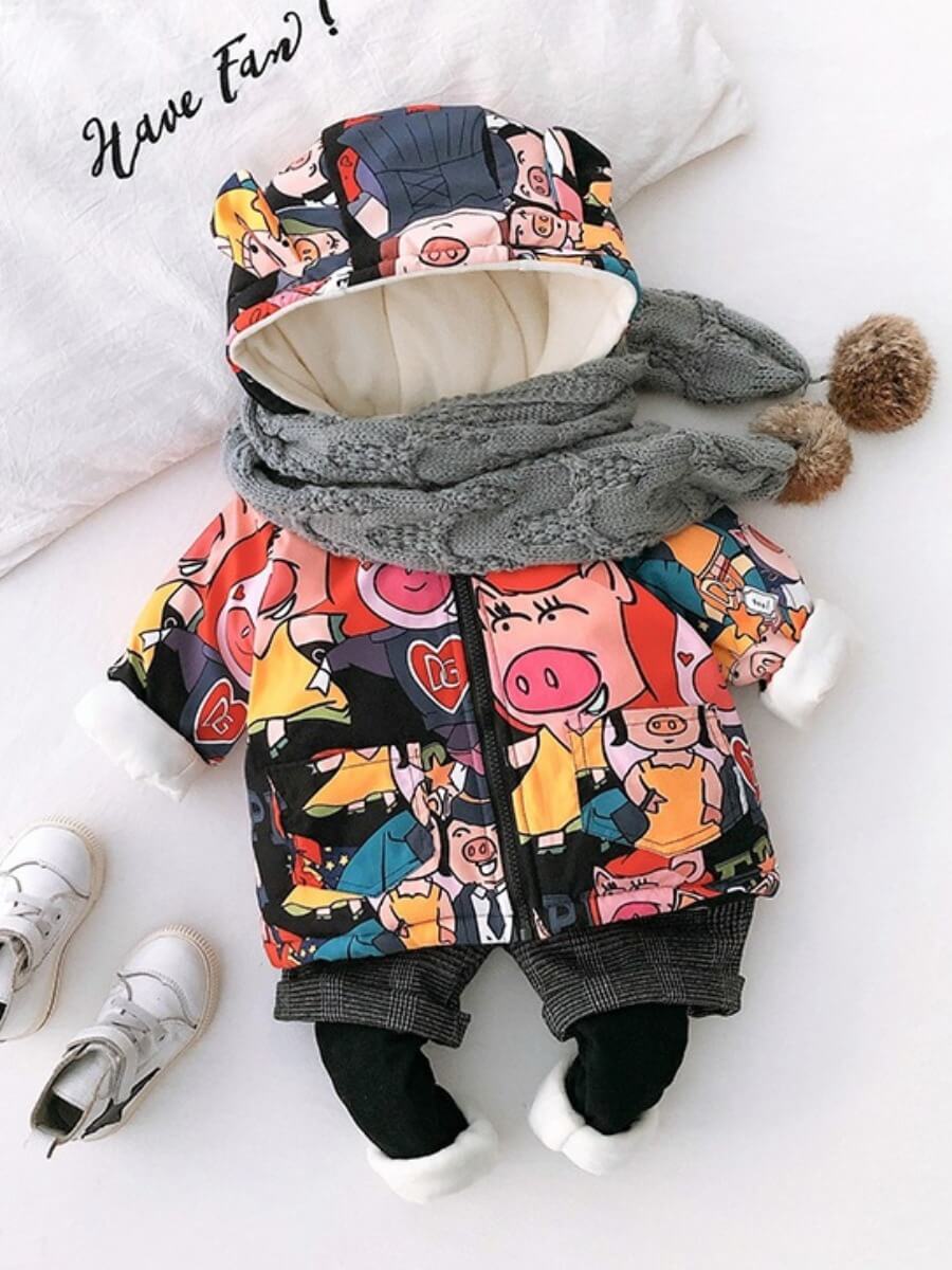 

Lovely Street Cartoon Print Patchwork Black Jacket