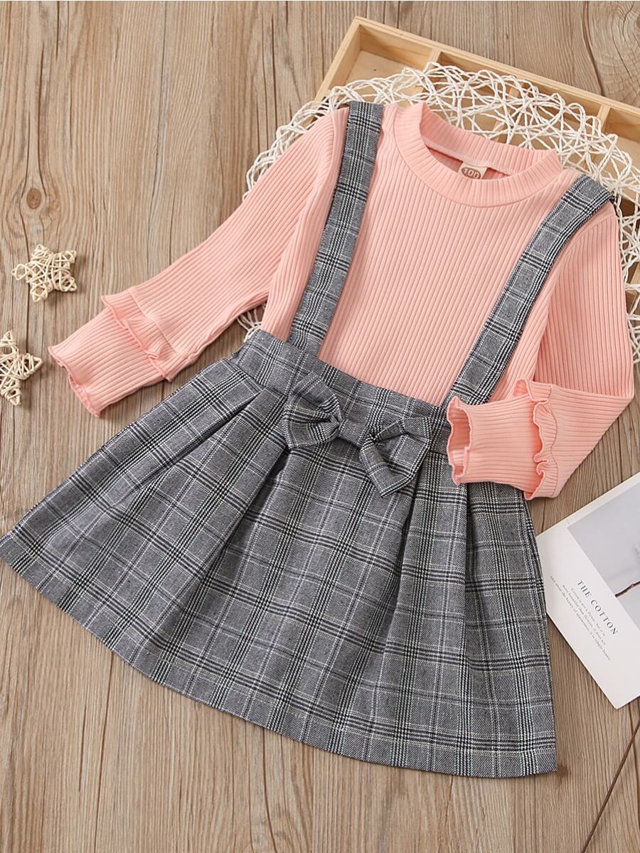

Lovely Girl Casual Plaid Print Patchwork Pink Two Piece Skirt Set