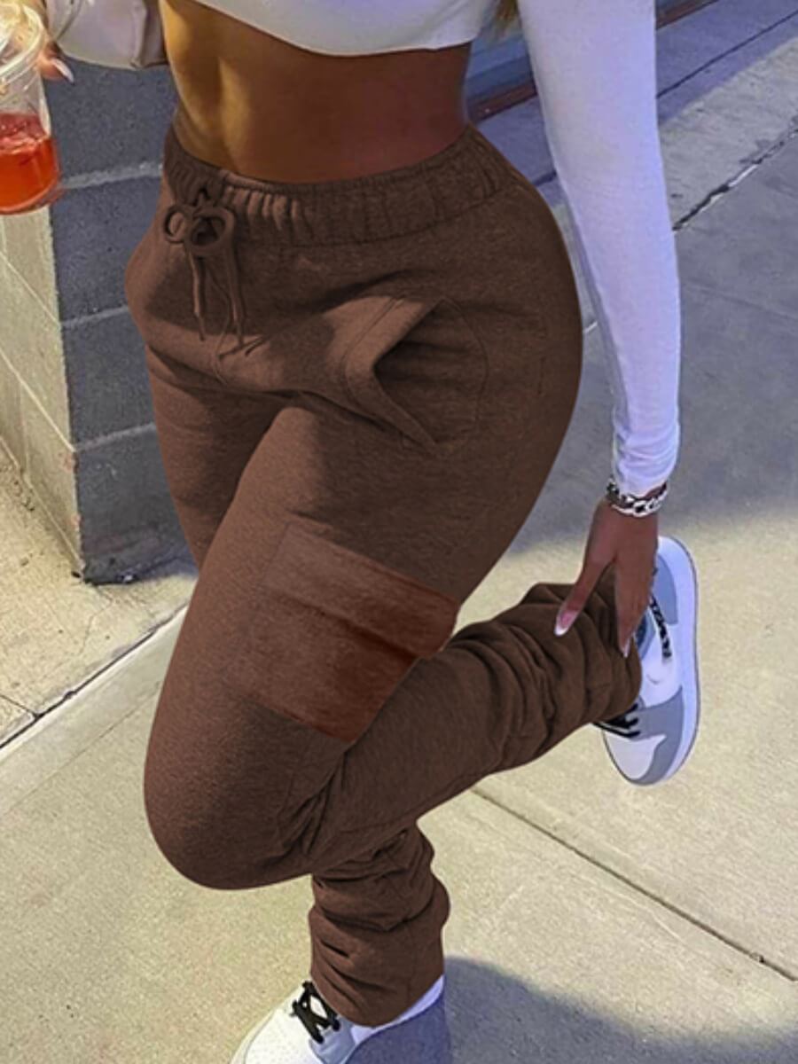 

Lovely Casual Side Pocket Coffee Plus Size Pants