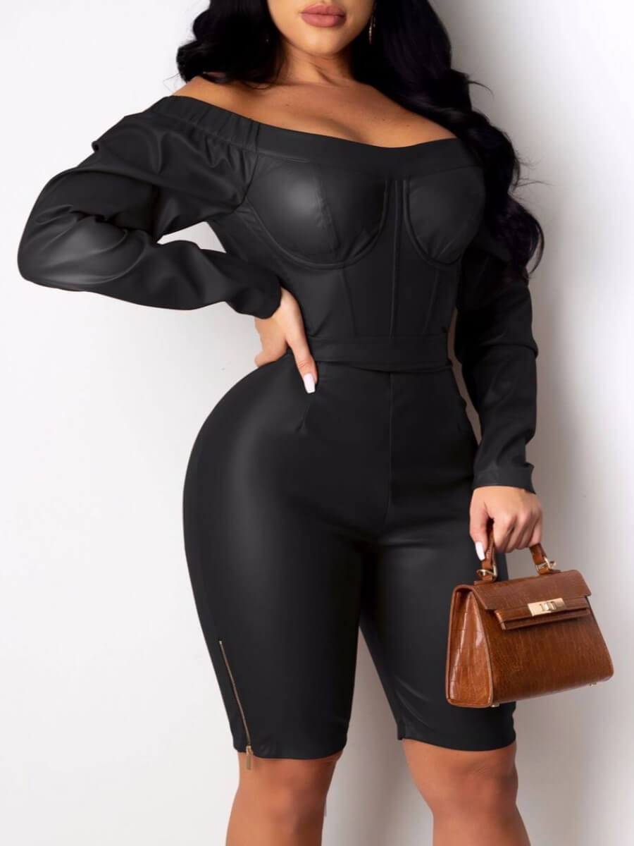 

Lovely Street Bateau Neck Zipper Design Black One-piece Romper