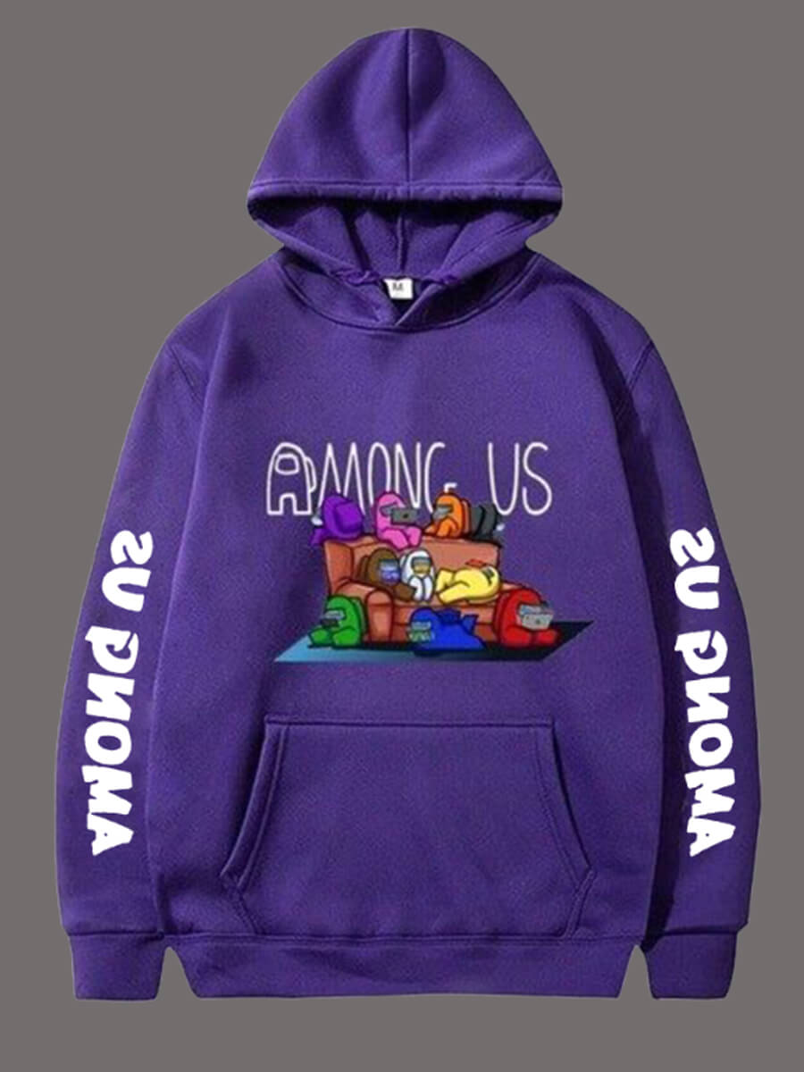

Lovely Men Casual Hooded Collar Cartoon Print Blue Hoodie