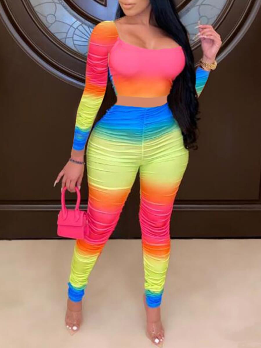 

Lovely Chic Square Collar Gradient Multicolor Two Piece Pants Set, Multi