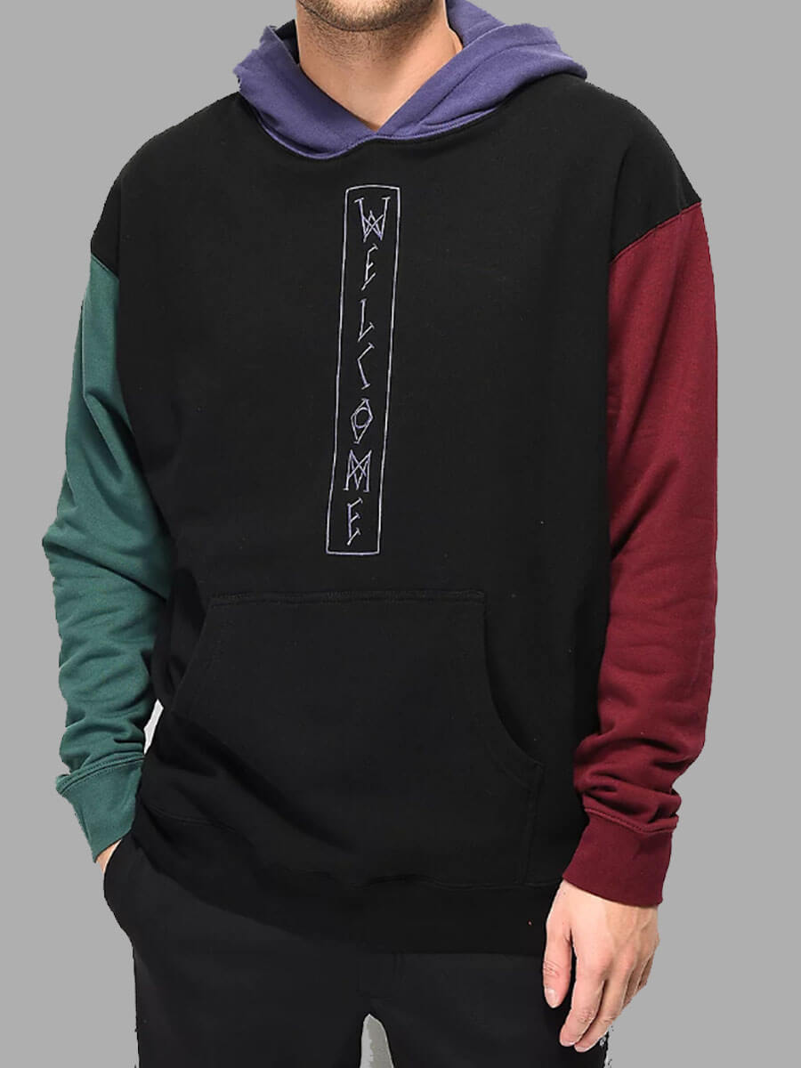 

Lovely Casual Letter Print Color-lump Patchwork Black Men Hoodie
