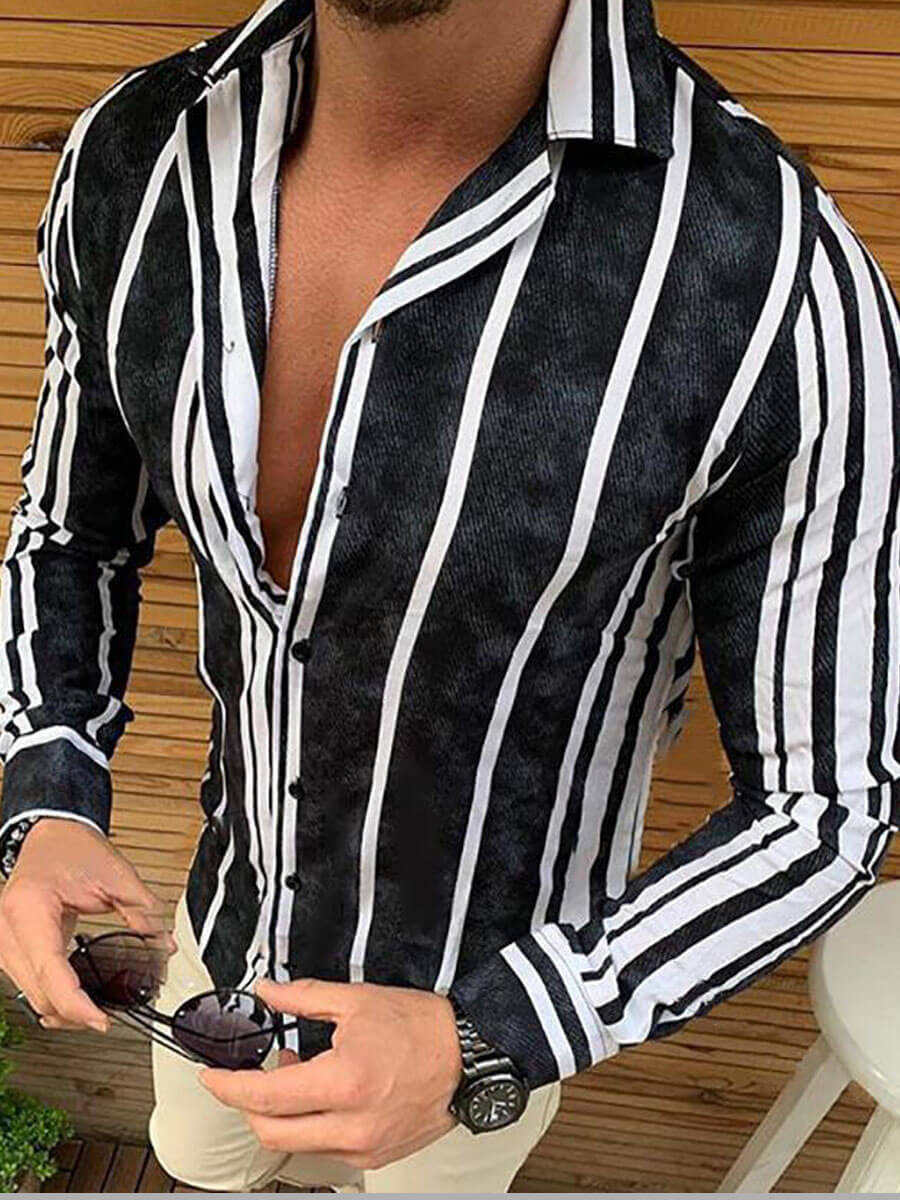 

Lovely Street Striped Patchwork Black Men Shirt