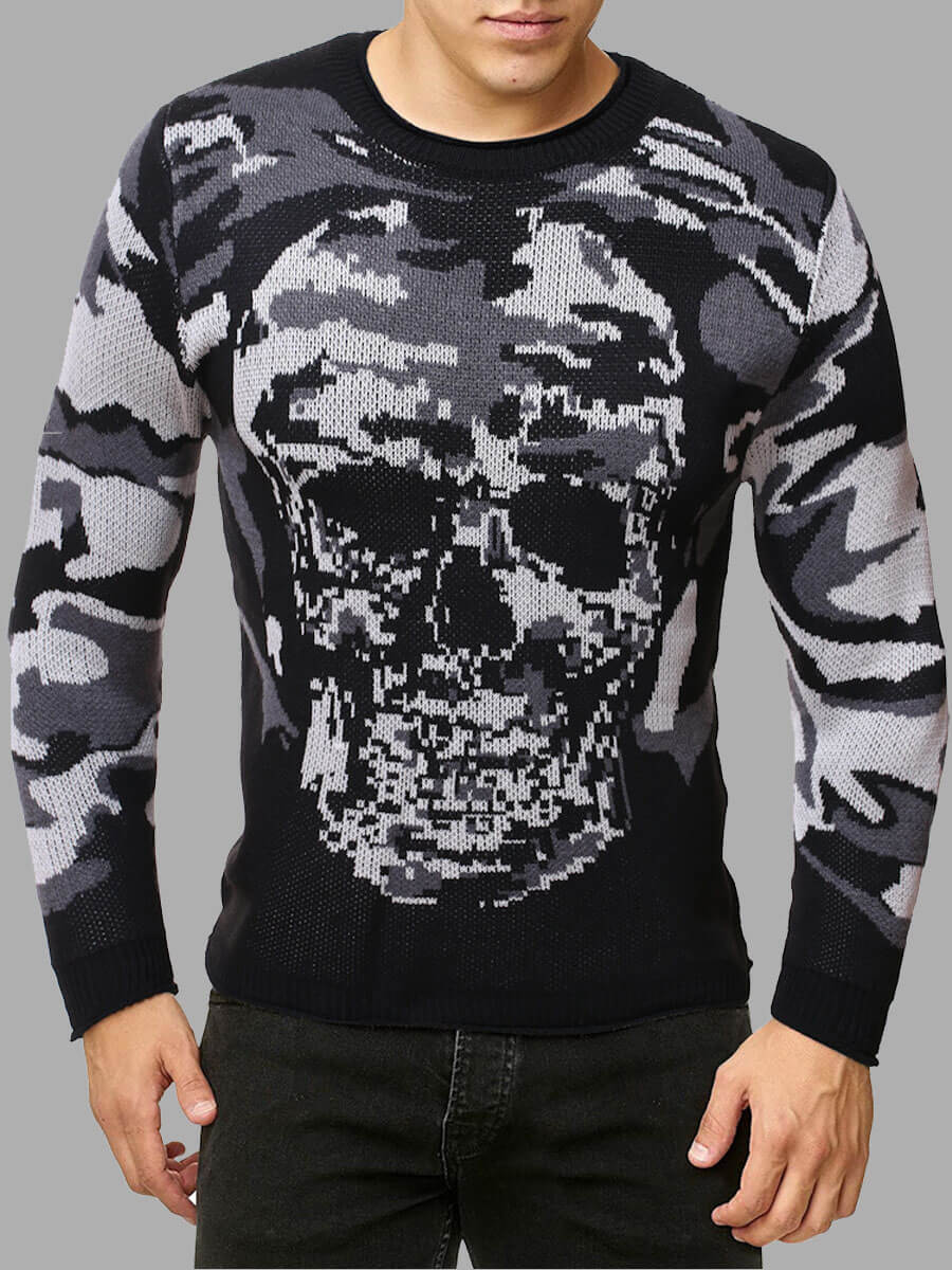 

Lovely Casual Skull Camo Print Grey Men Sweater