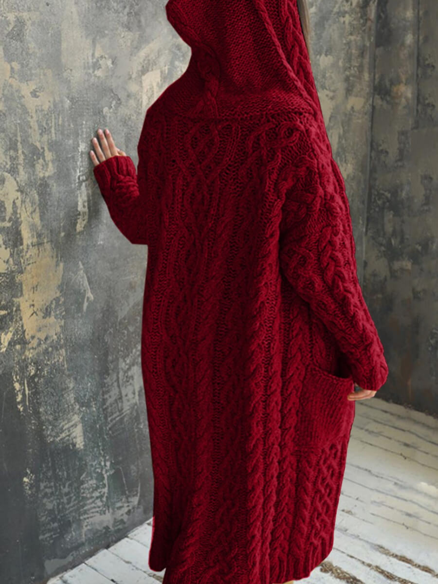 

Lovely Trendy Hooded Collar Pocket Patched Wine Red Plus Size Coat