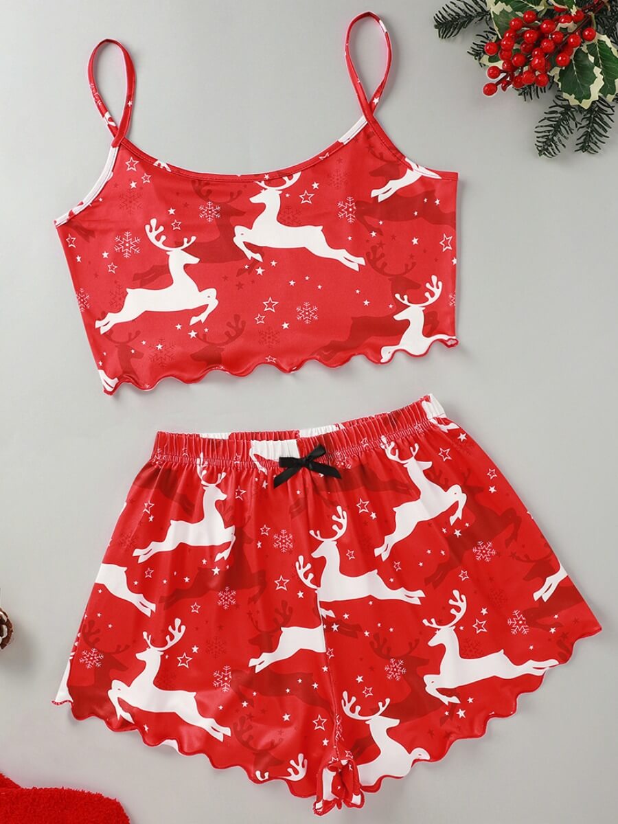 

Lovely Animal Christmas Day Print Red Sleepwear