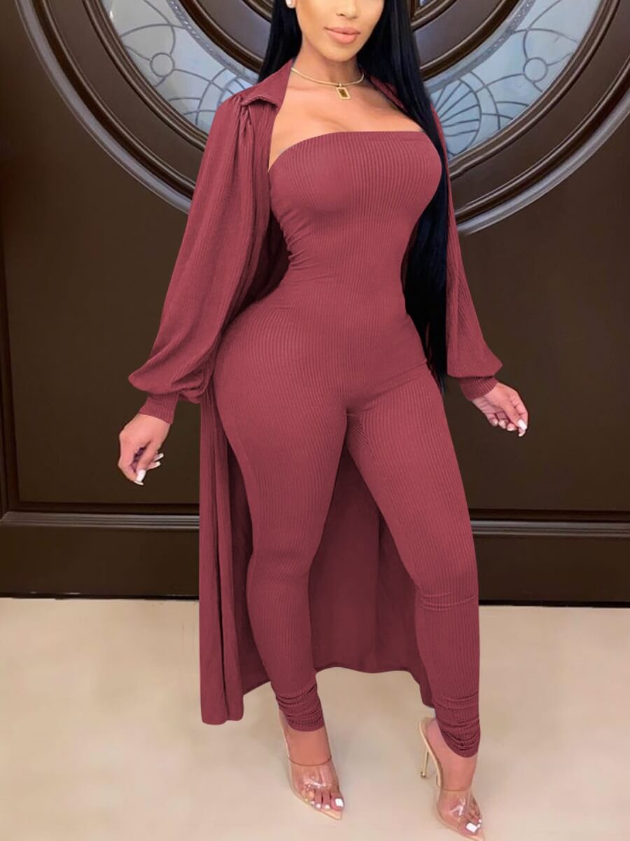 

Lovely Casual Bateau Neck Basic Skinny Wine Red Two Piece Pants Set