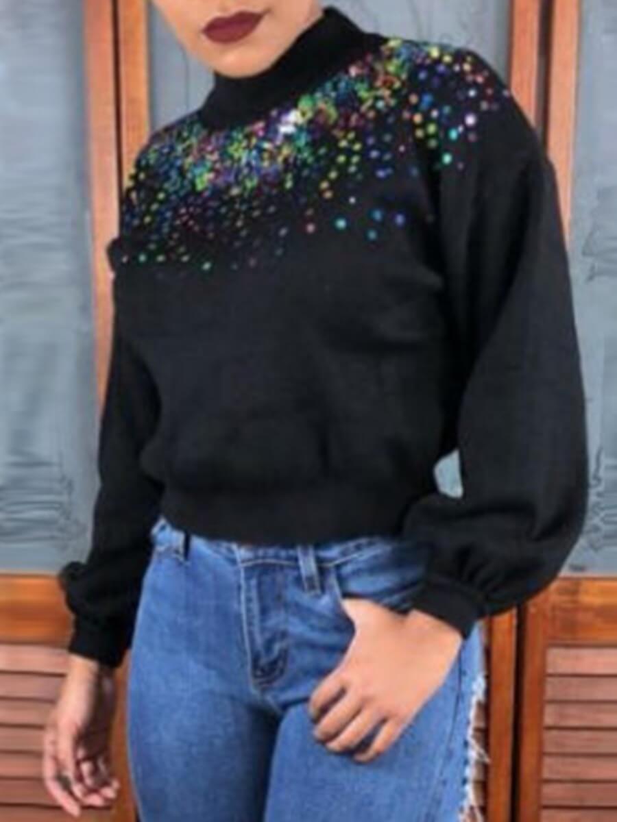 

Lovely Casual O Neck Sequined Decoration Black Hoodie