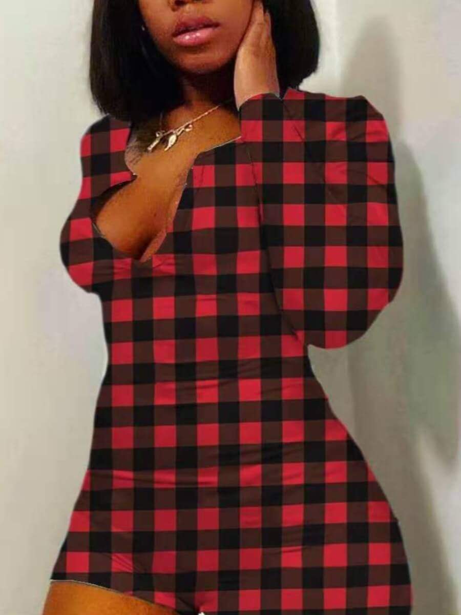 

Lovely Casual Plaid Print Patchwork Red One-piece Romper