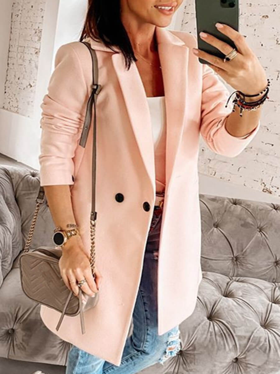 

Lovely Trendy Turndown Collar Button Design Light Pink Trench Coat