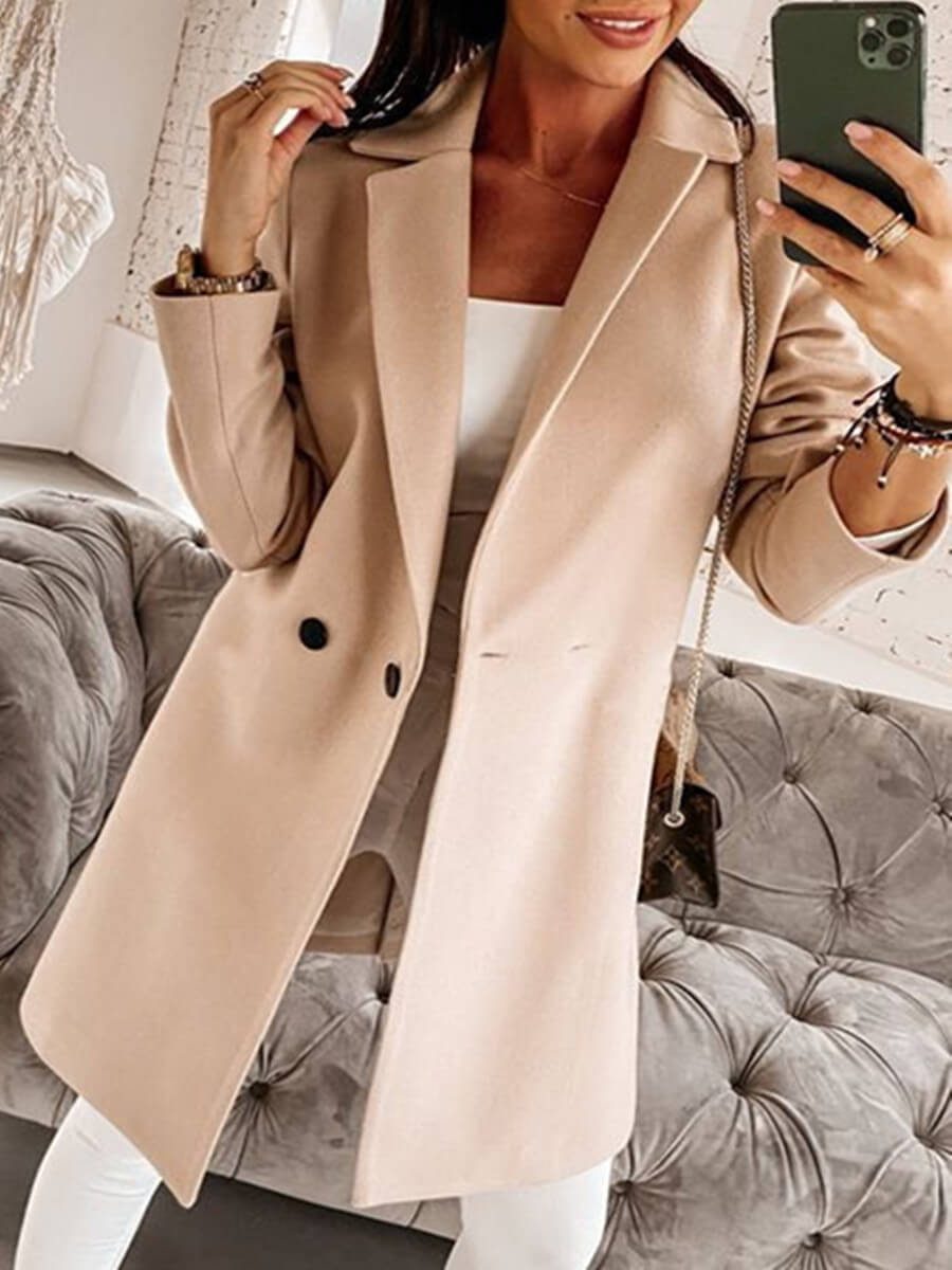 

Lovely Trendy Turndown Collar Button Design Khaki Trench Coat