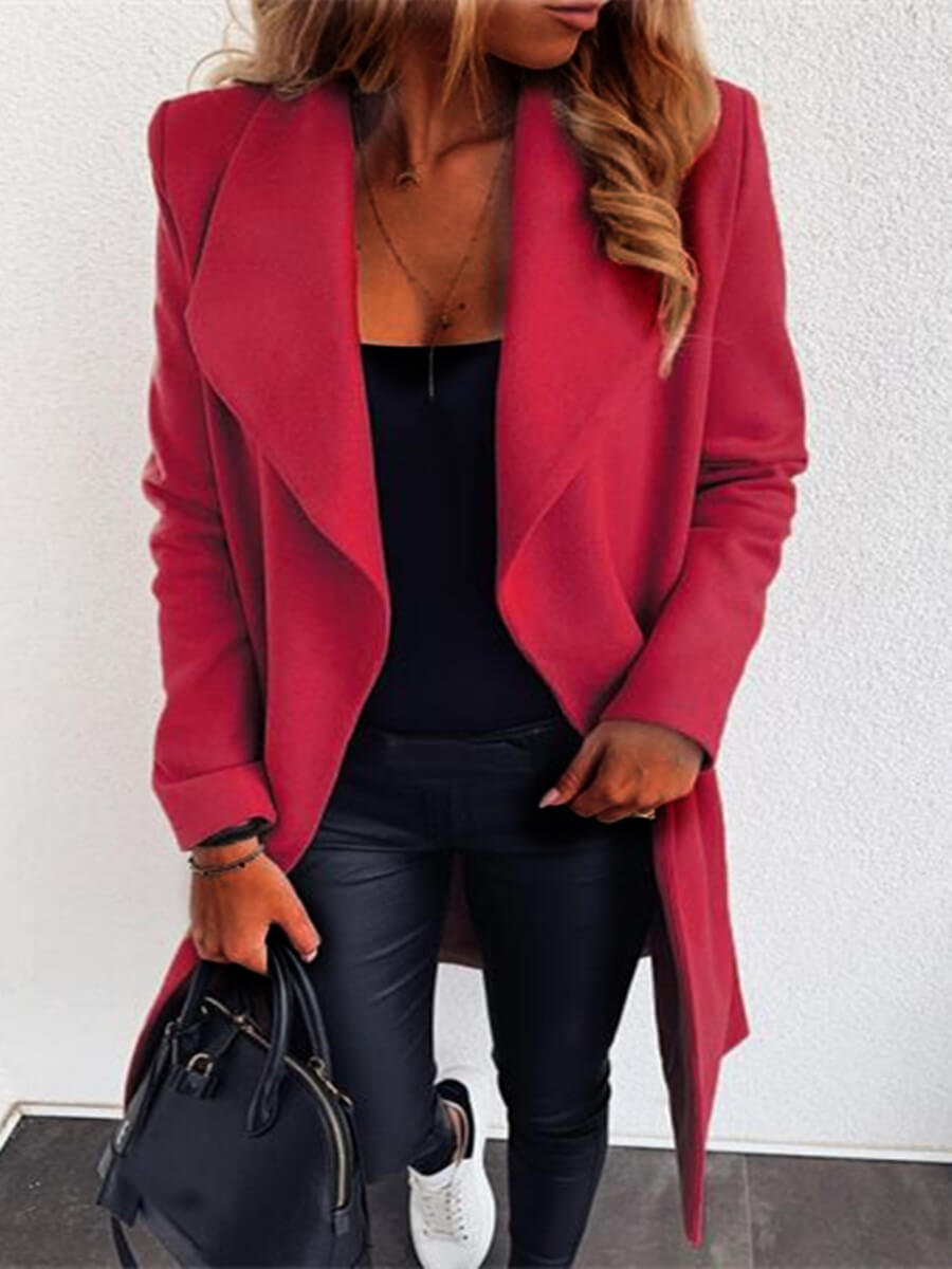 

Lovely Casual Turndown Collar Loose Red Trench Coat