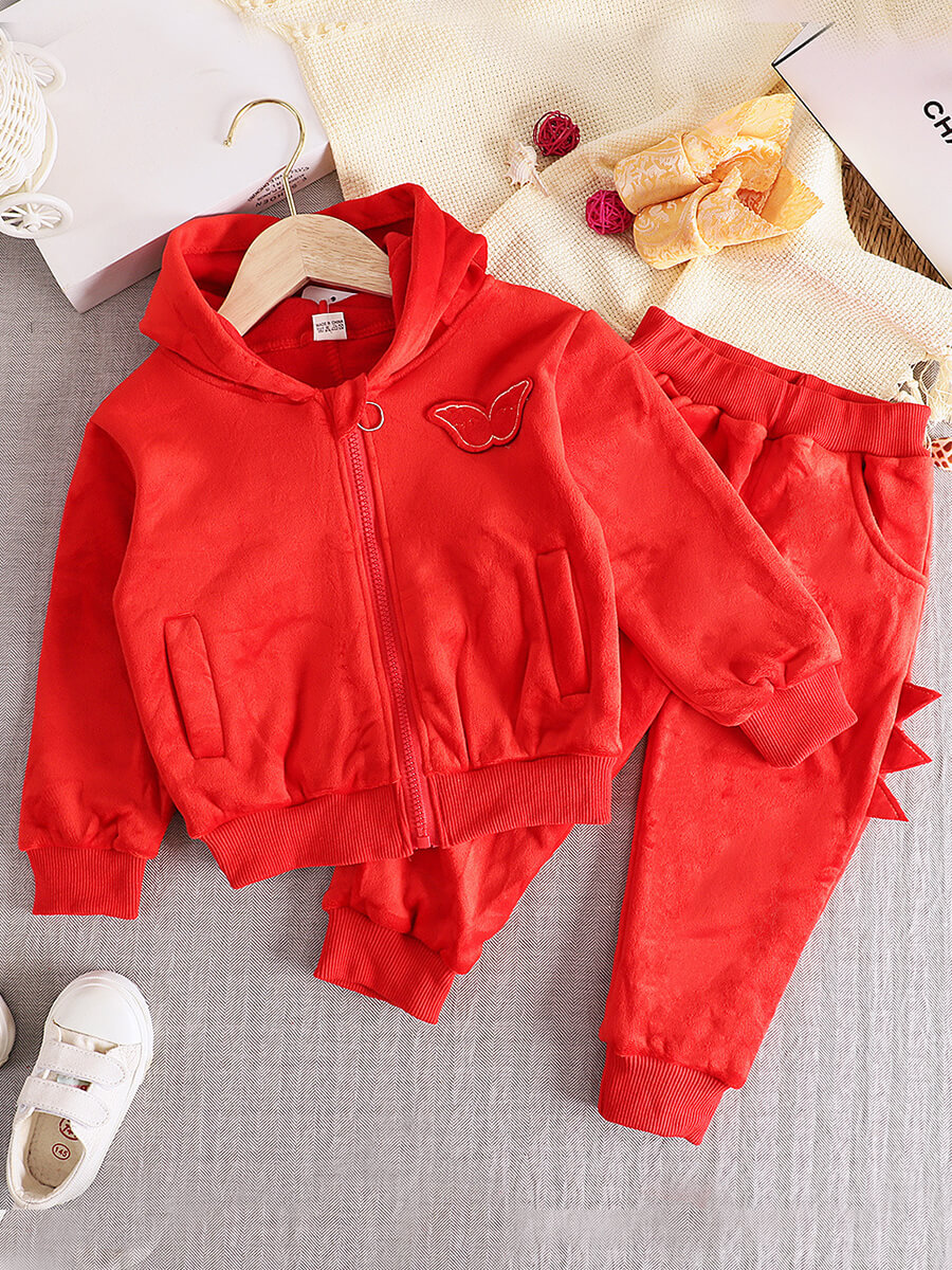 

Lovely Sportswear Butterfly Zipper Design Red Girl Two Piece Pants Set