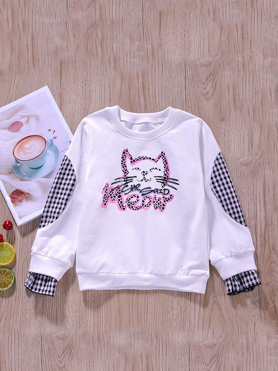 

Lovely Sweet Plaid Print Patchwork White Girl Hoodie
