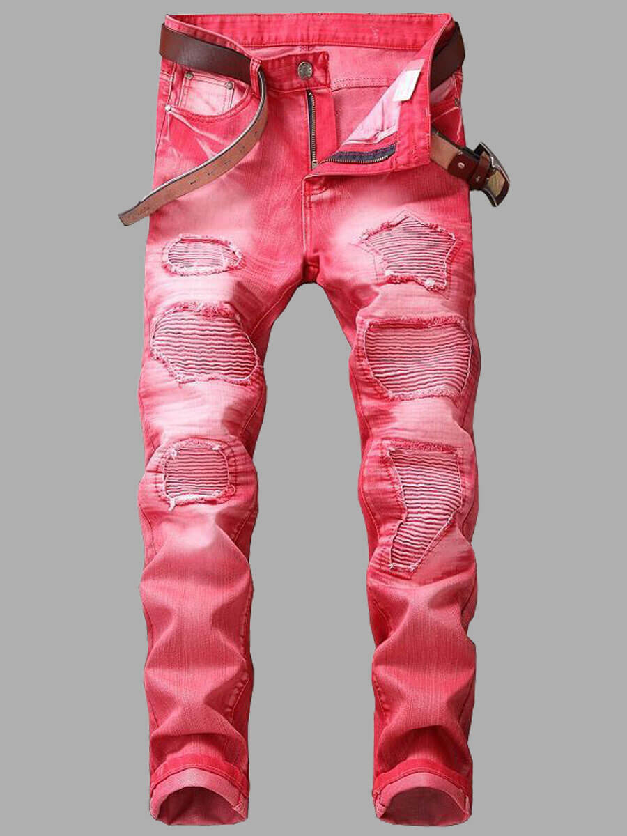 

LW Men Street Gradient Patchwork Red Jeans (No Stretch)