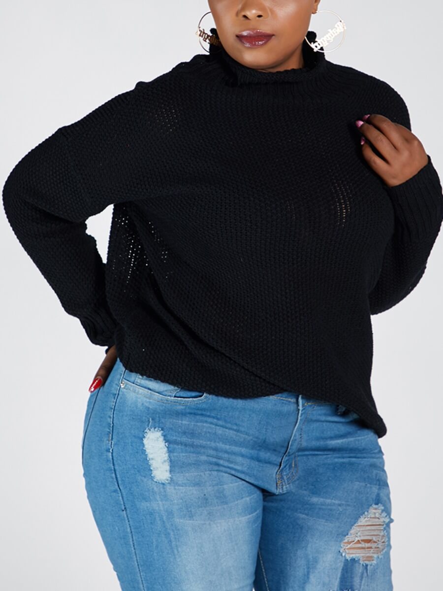 

Lovely Casual Turtleneck Basic Loose Black Plus Size Sweater