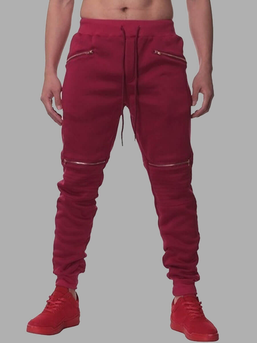 

Lovely Casual Drawstring Zipper Design Wine Red Men Pants