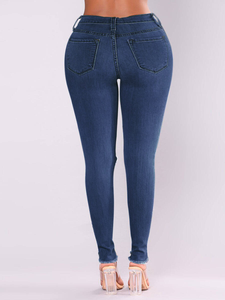 Lovely Street Broken Holes Skinny Blue Plus Size Jeans