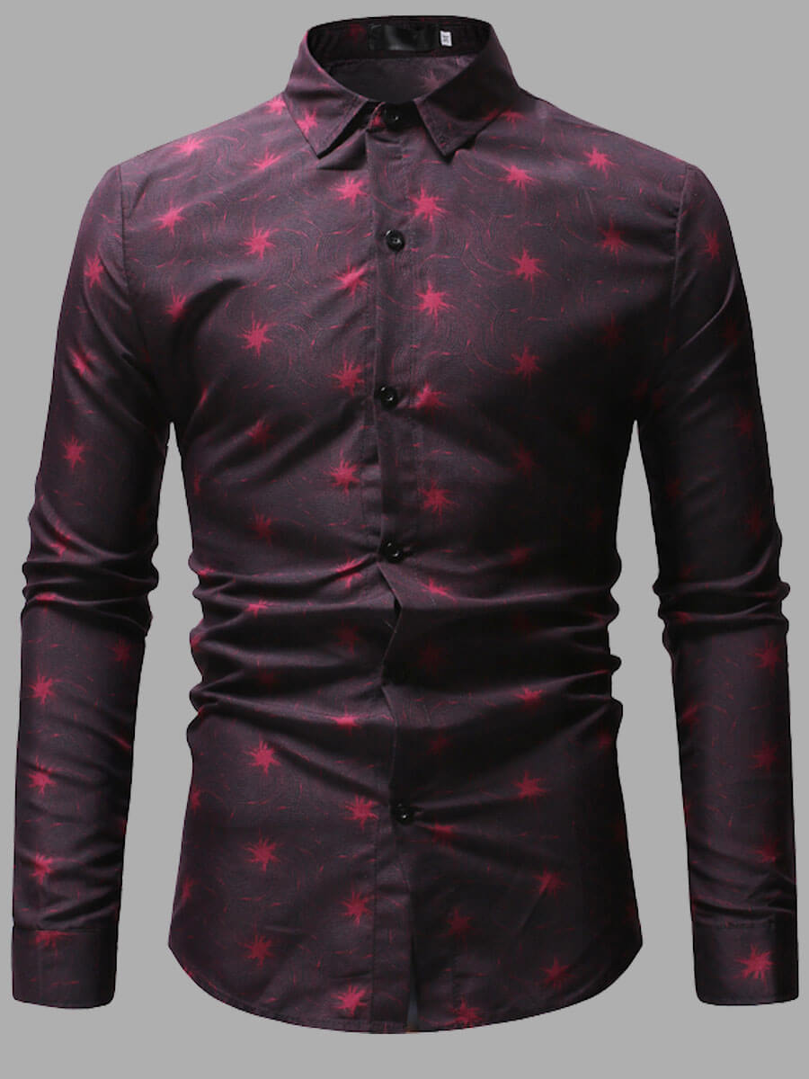 

Lovely Formal Star Print Patchwork Red Men Shirt