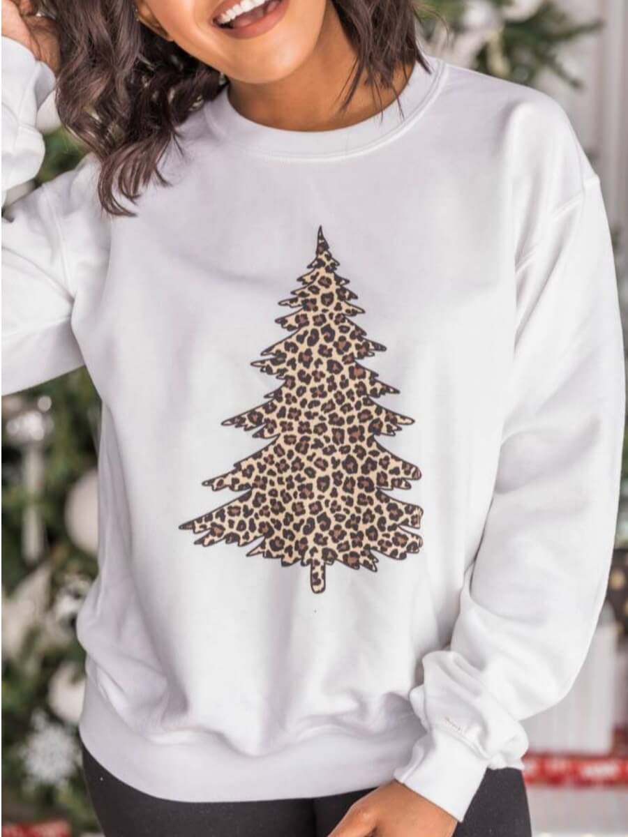 

Lovely Trendy Christmas Day Leopard Print White Hoodie