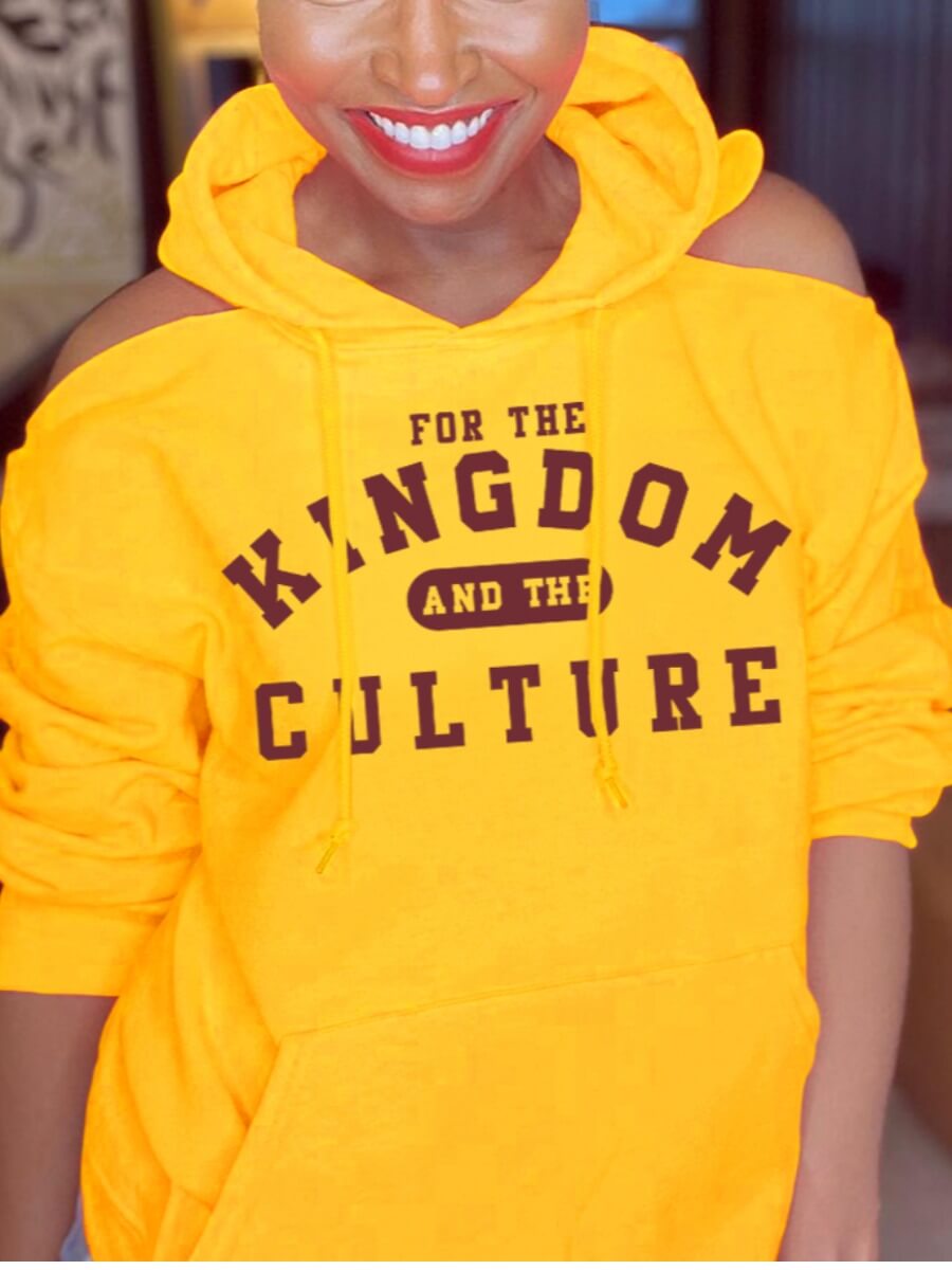 

Lovely Street Letter Print Hollow-out Yellow Hoodie