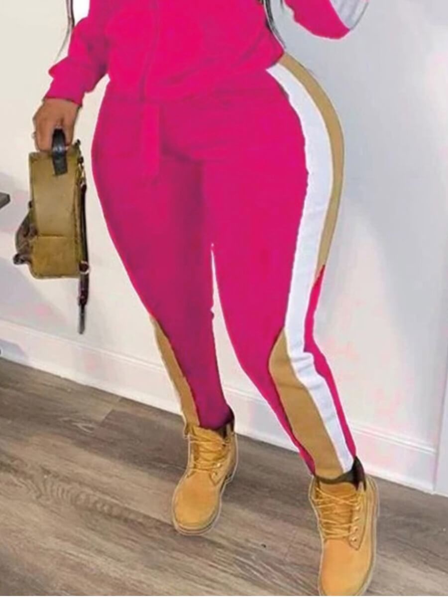 

Lovely Casual High-waisted Color-lump Patchwork Rose Red Plus Size Pants