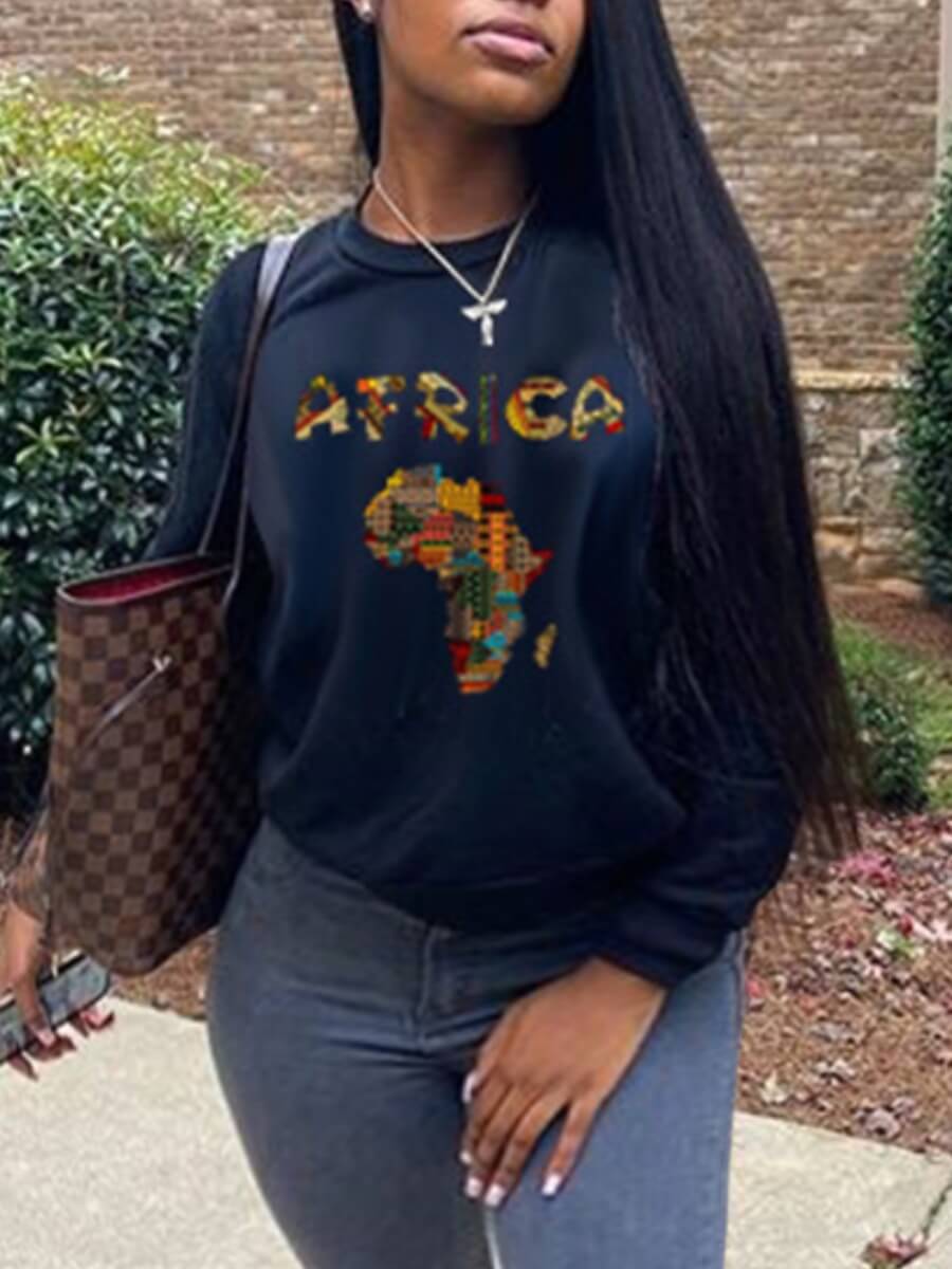 

Lovely Casual Africa Letter Print Black Plus Size Hoodie