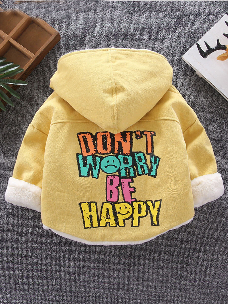

Lovely Street Hooded Collar Letter Print Yellow Girl Coat