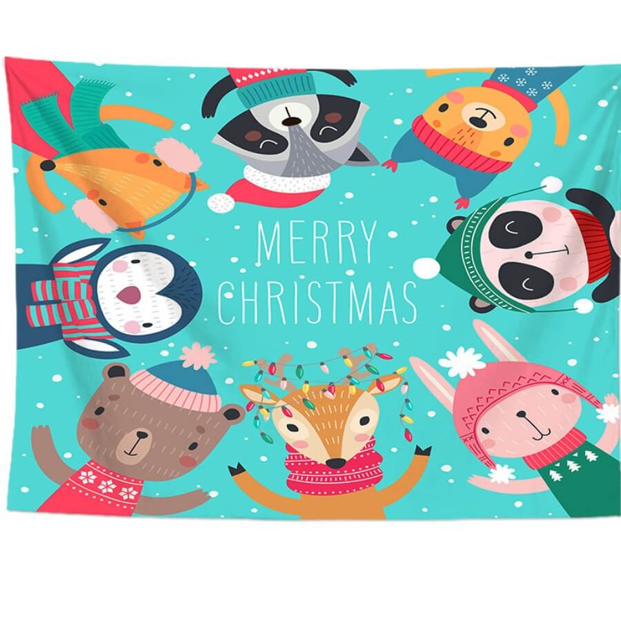 

Lovely Christmas Day Cartoon Print Patchwork Blue Wall Cloth