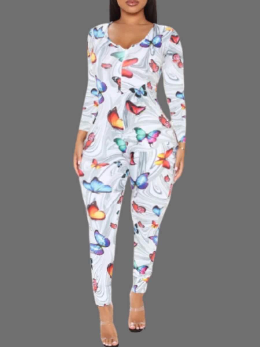 

Lovely Home Style Butterfly Print Patchwork White Sleepwear