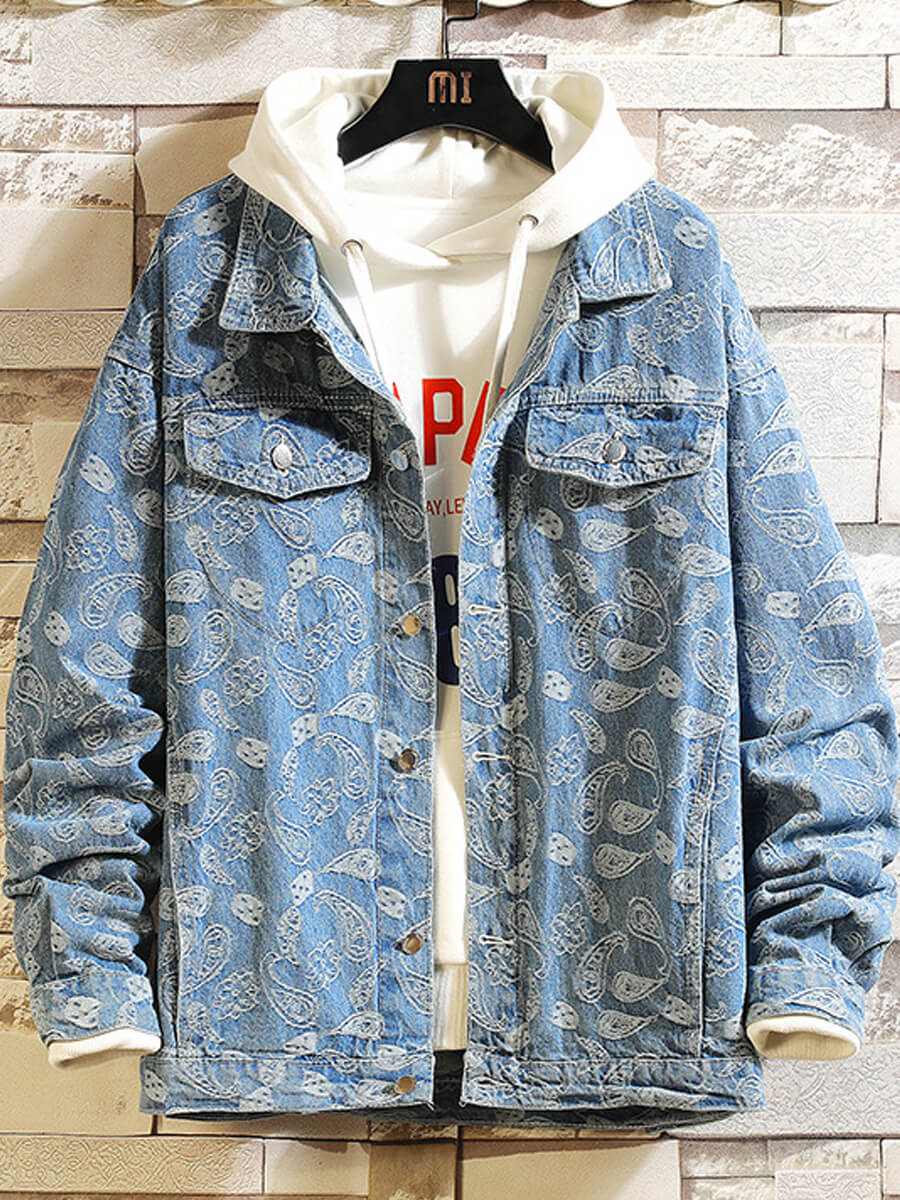 

Lovely Casual Print Pocket Design Blue Men Denim Jacket