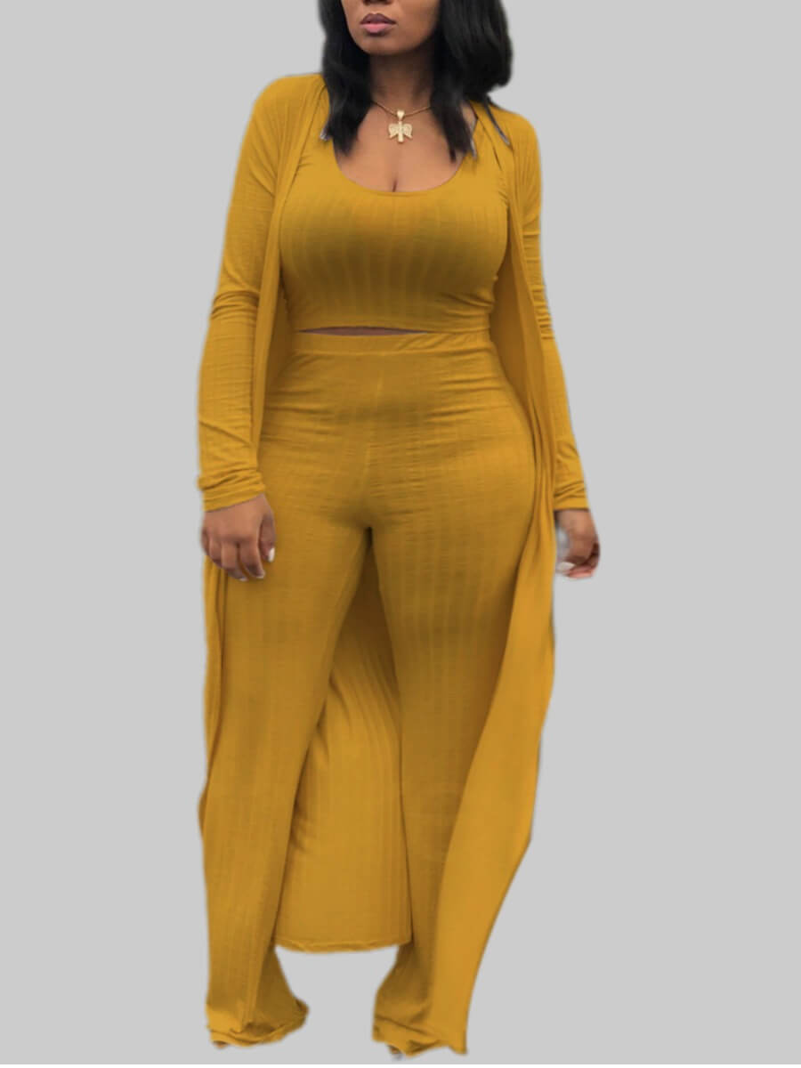 

Lovely Casual U Neck Yellow Plus Size Two-piece Pants Set
