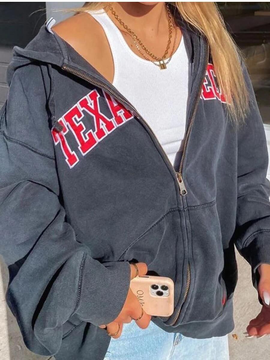 

Lovely Casual Hooded Collar Letter Print Blue Hoodie