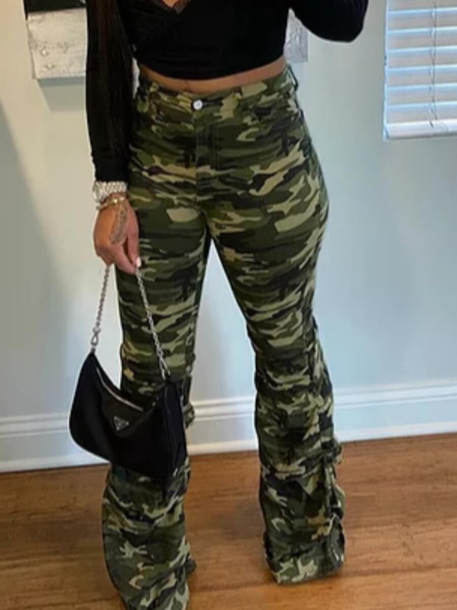 

Lovely Sportswear Camo Print Army Green Pants