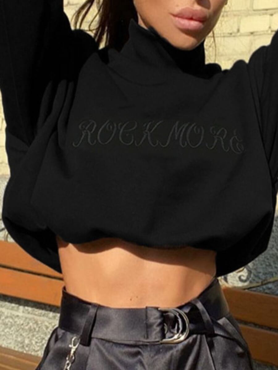 

Lovely Casual O Neck Letter Print Black Hoodie