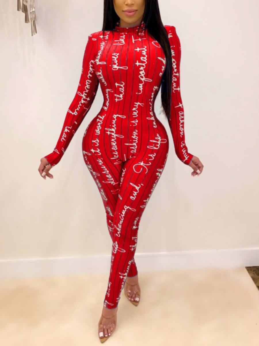 

Lovely Casual Letter Print Red One-piece Jumpsuit
