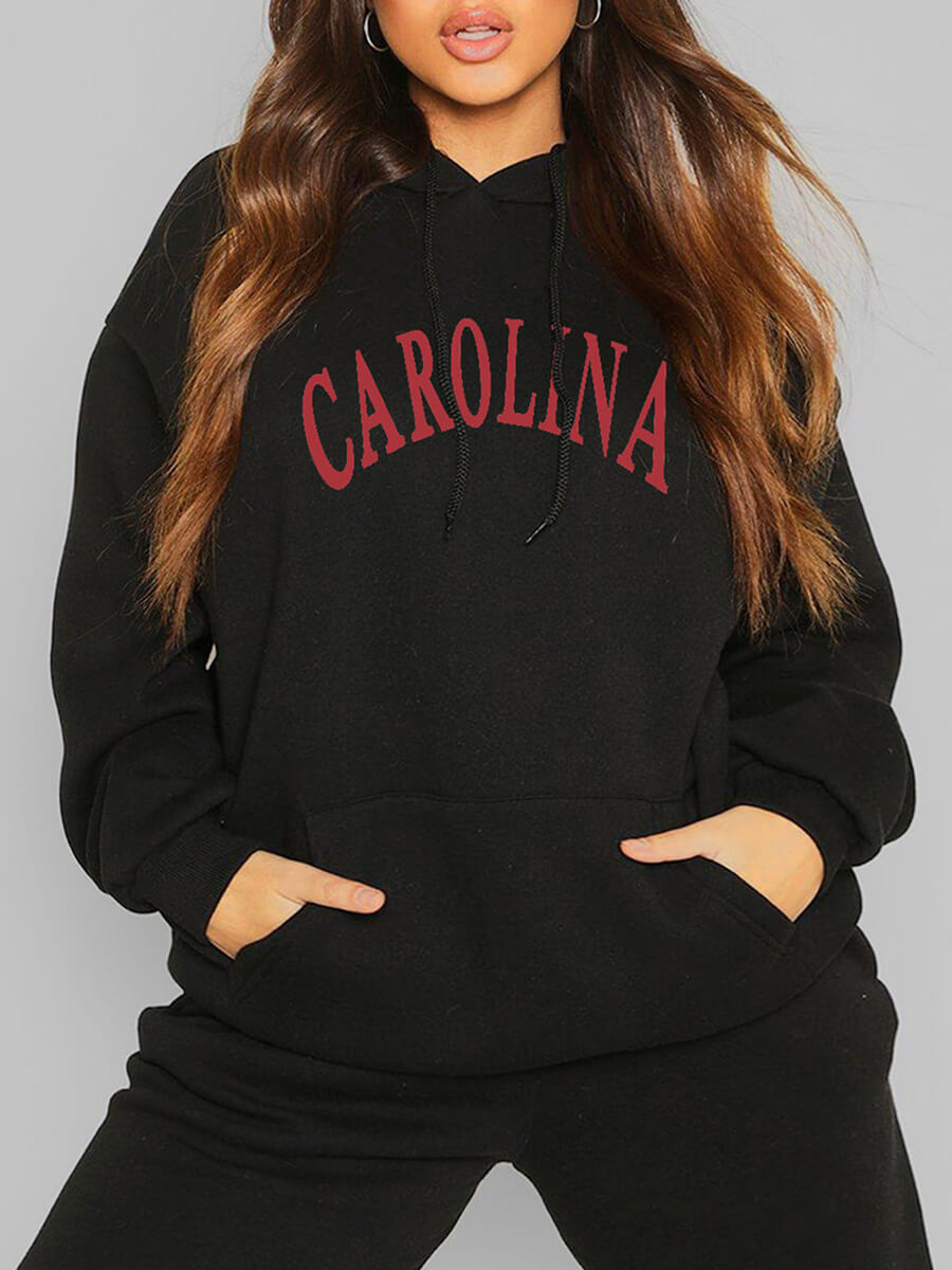 

Lovely Casual Hooded Collar Letter Print Black Plus Size Hoodie