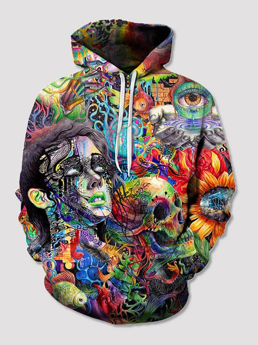 

Lovely Street Hooded Collar Graffiti Element Print MulticolorBoy Hoodie, Multi