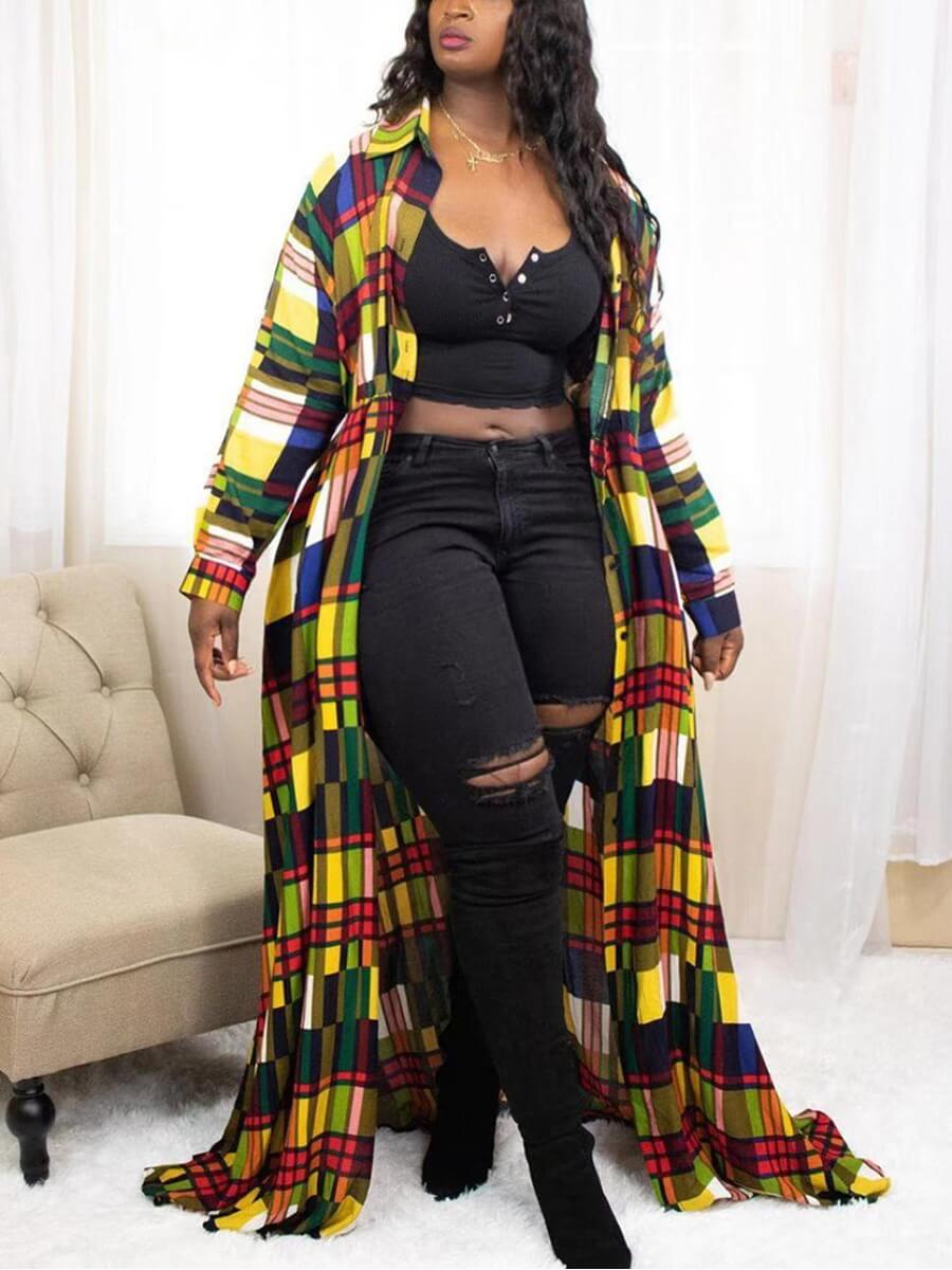 

Lovely Street Turndown Collar Print Patchwork Yellow Trench Coat