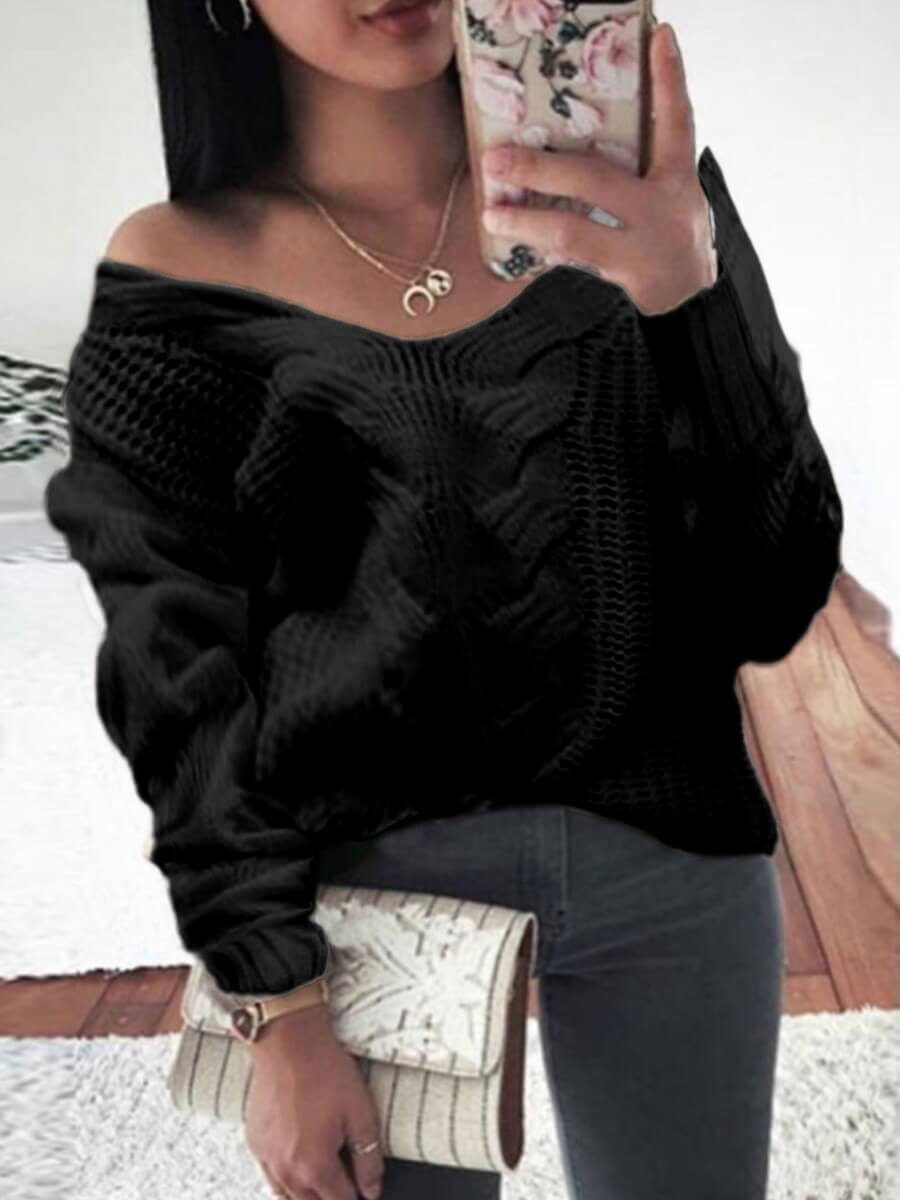 

Lovely Leisure V Neck Loose Black Sweater
