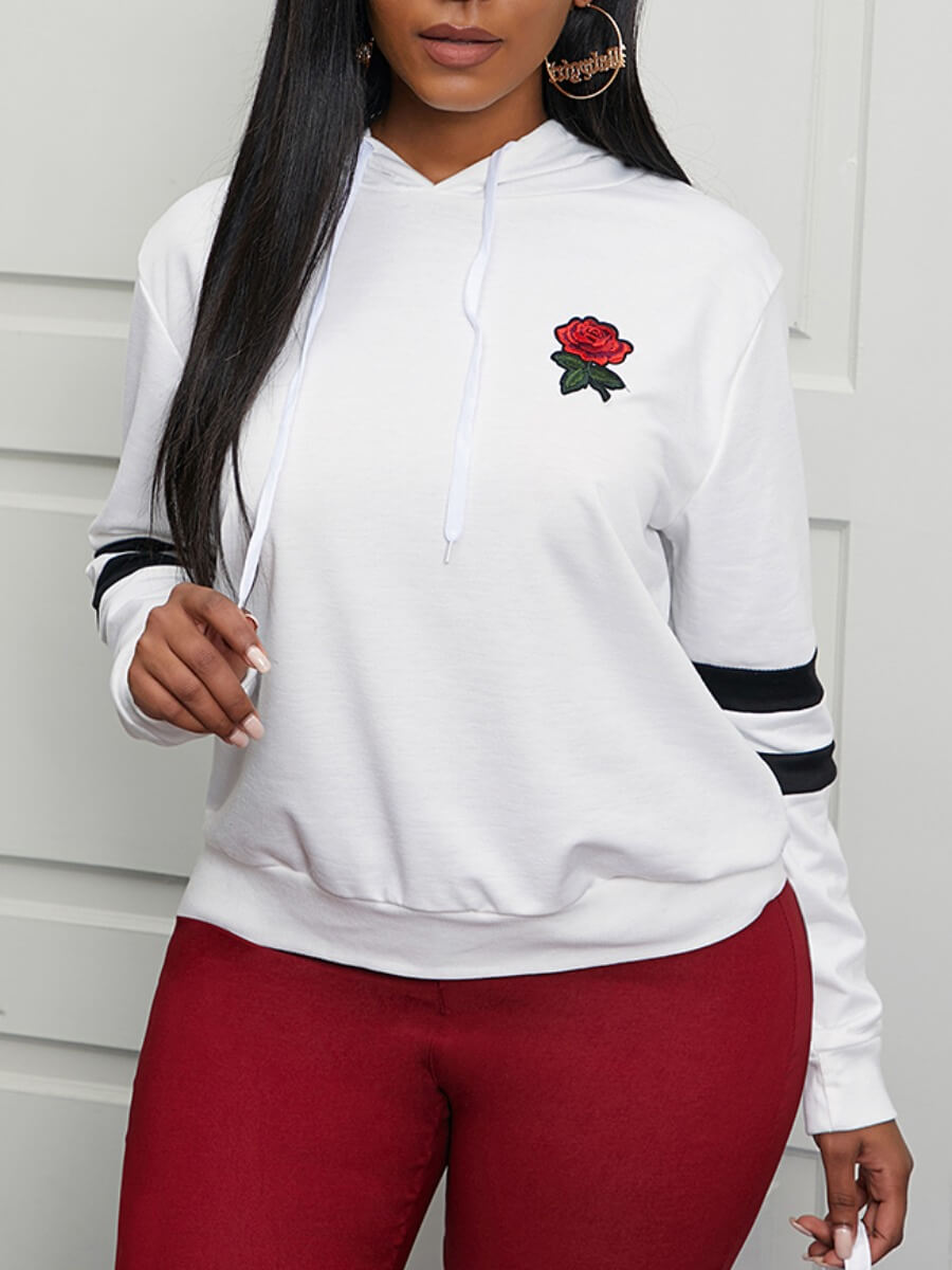 

Lovely Chic Floral Print Striped White Hoodie