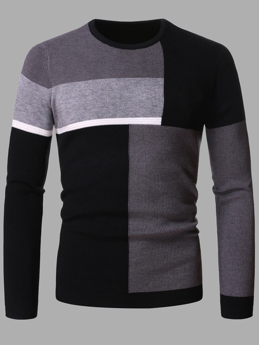 

Lovely Casual Color-lump Patchwork Grey Men Sweater