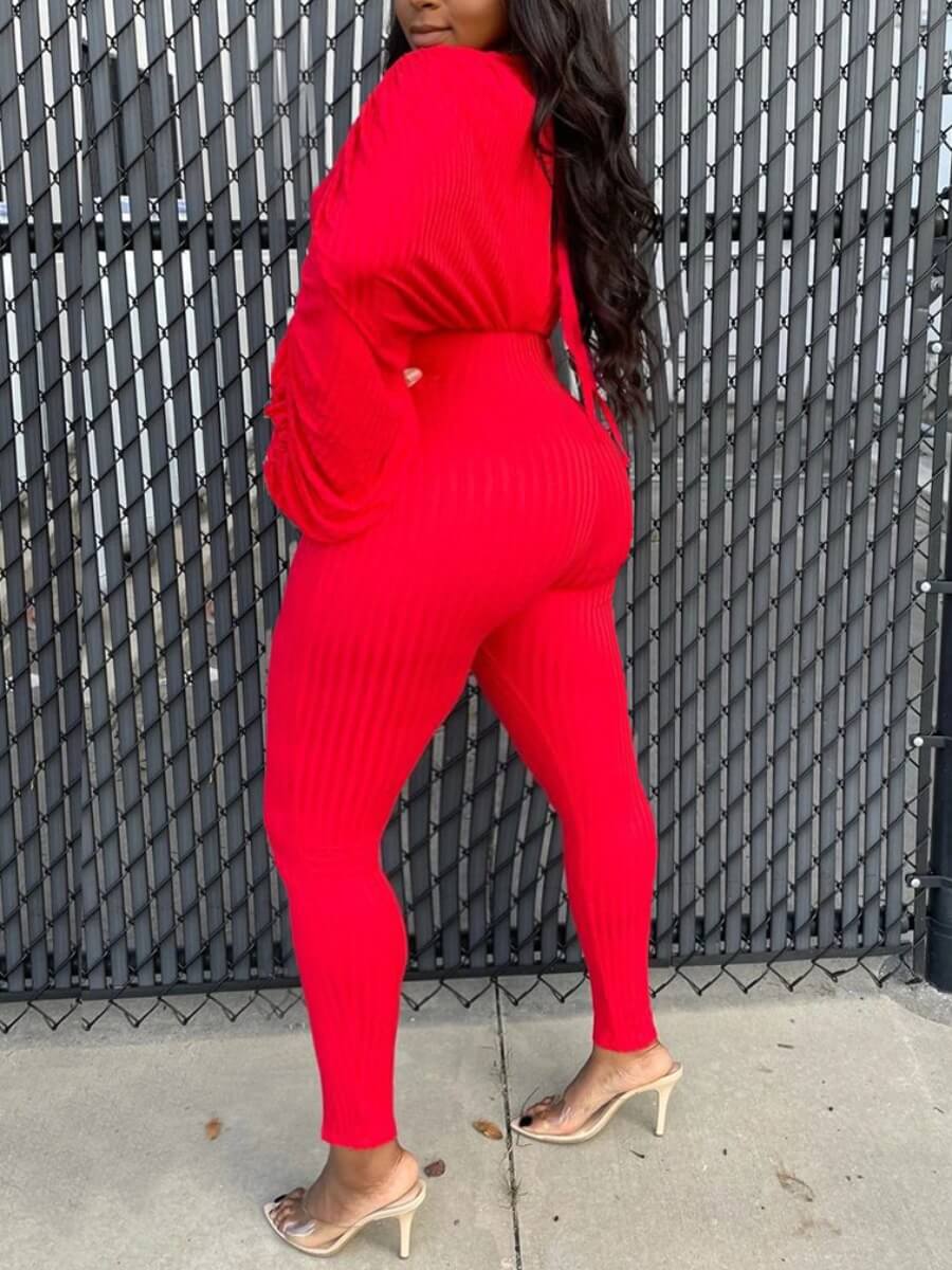 

Lovely Casual V Neck Red Plus Size One-piece Jumpsuit